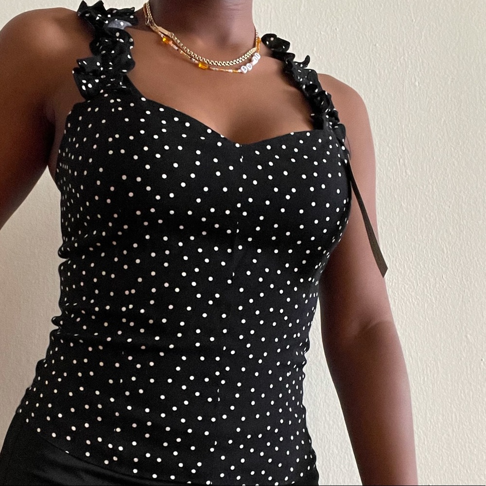Reformation Black and White Polka Dot Jane Top